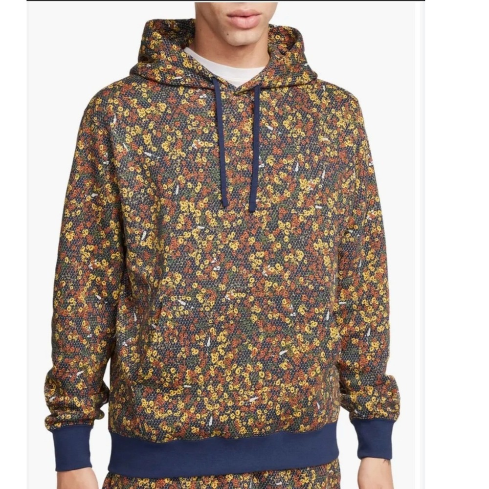 Nike NSW Club Fleece Hoodie Mens M Floral Perennial Park Blue FQ6148-410 street